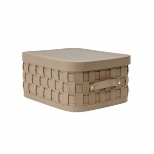 Cesta decorativa de almacenaje rectangular en piel regenerada visón oscuro con tapa Cesta decorativa de almacenaje rectangular en piel regenerada visón oscuro con tapa