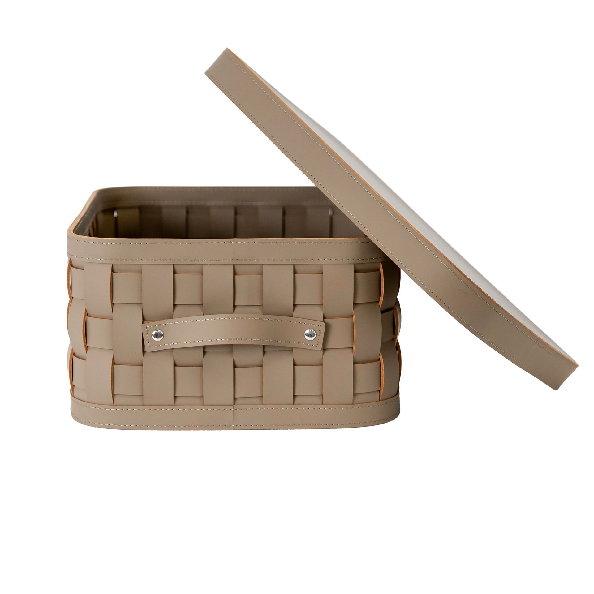 Cesta decorativa de almacenaje rectangular en piel regenerada visón oscuro con tapa Cesta decorativa de almacenaje rectangular en piel regenerada visón oscuro con tapa - Imagen 6