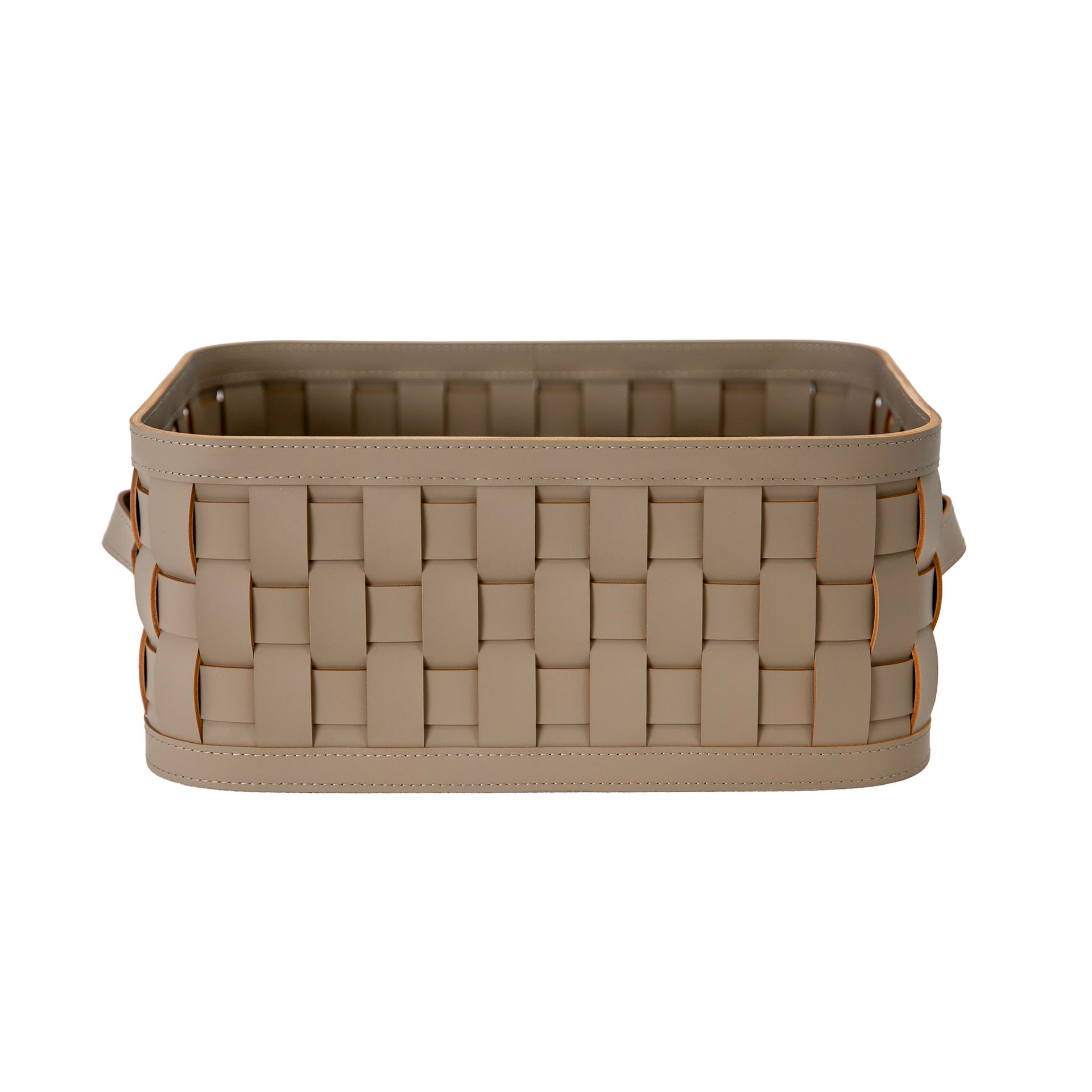Cesta decorativa de almacenaje rectangular en piel regenerada visón oscuro con tapa Cesta decorativa de almacenaje rectangular en piel regenerada visón oscuro con tapa - Imagen 8
