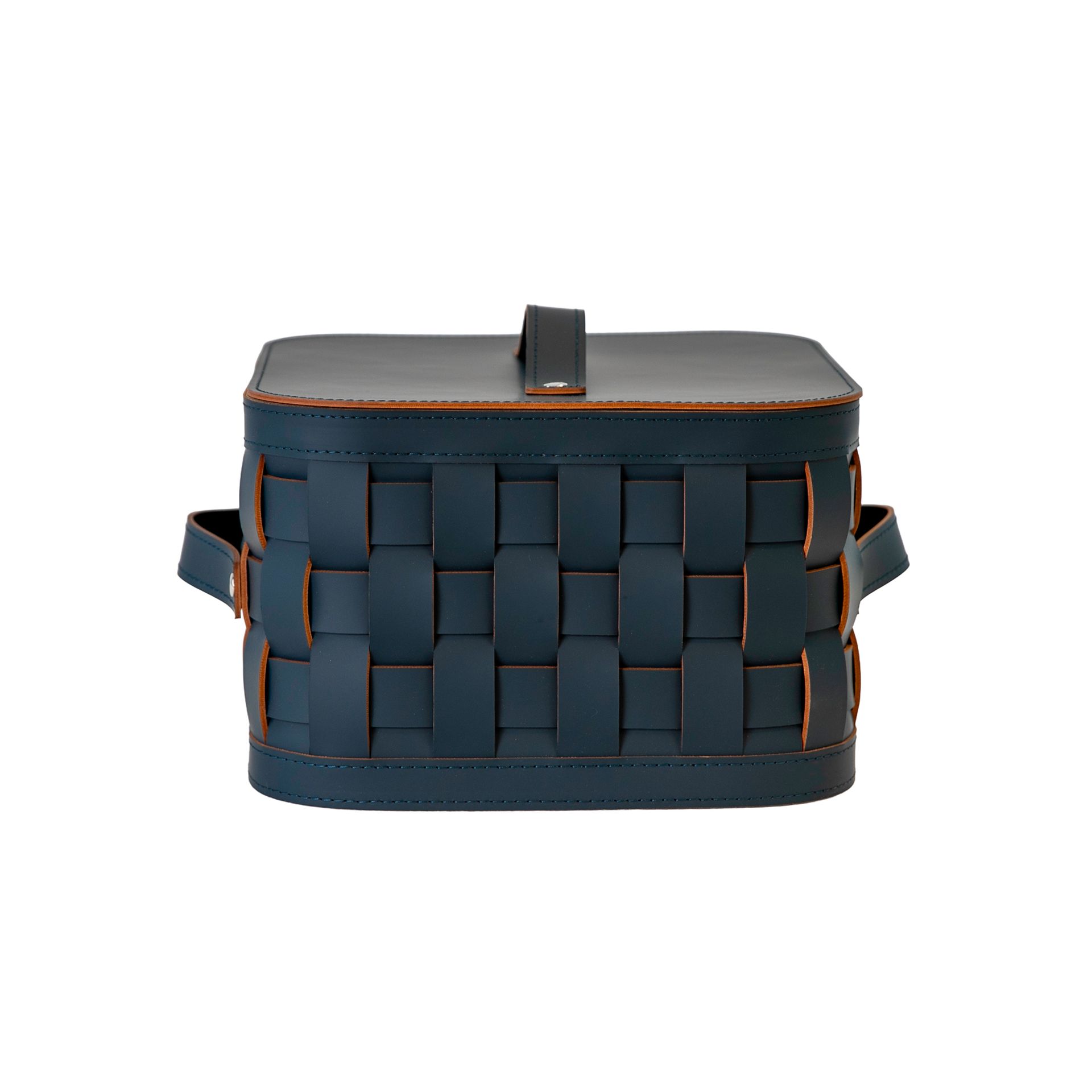 Cesta decorativa de almacenaje cuadrada en piel regenerada azul oscuro con tapa Cesta decorativa de almacenaje cuadrada en piel regenerada azul oscuro con tapa - Imagen 2
