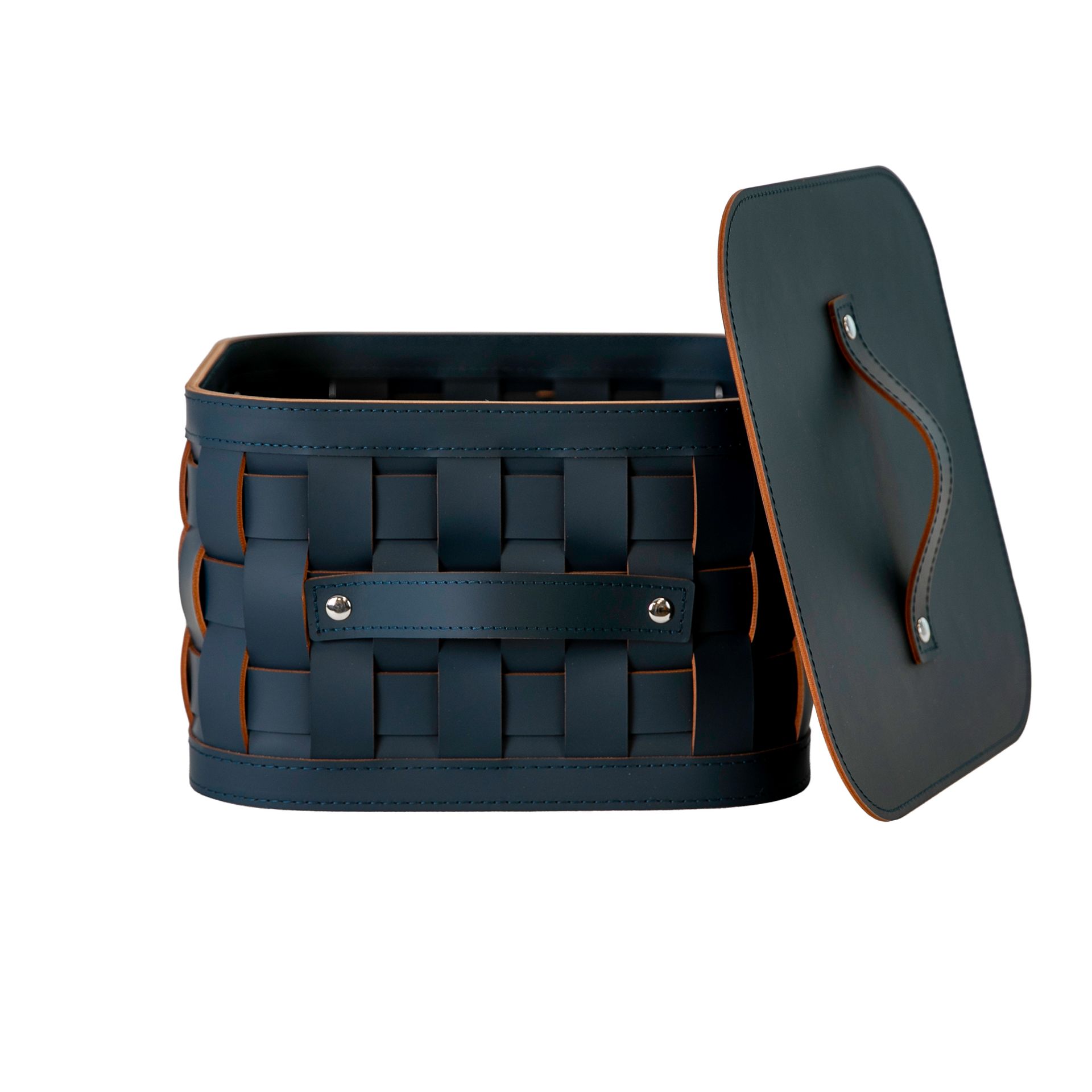 Cesta decorativa de almacenaje cuadrada en piel regenerada azul oscuro con tapa Cesta decorativa de almacenaje cuadrada en piel regenerada azul oscuro con tapa - Imagen 8