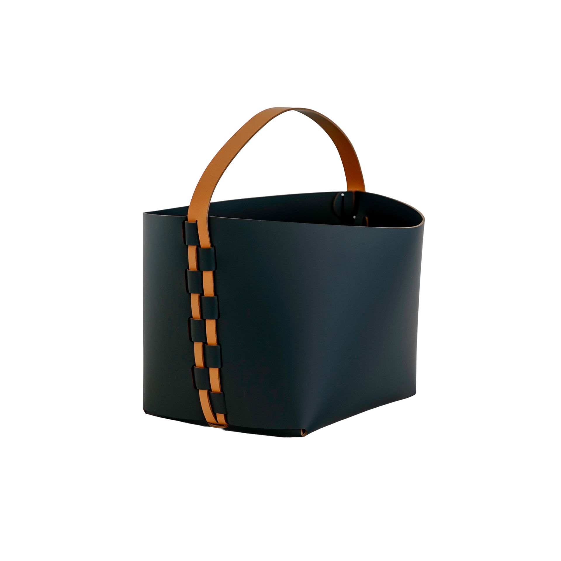 Cesta decorativa de almacenaje rectangular en piel regenerada azul oscuro con asa Cesta decorativa de almacenaje rectangular en piel regenerada azul oscuro con asa - Imagen 8