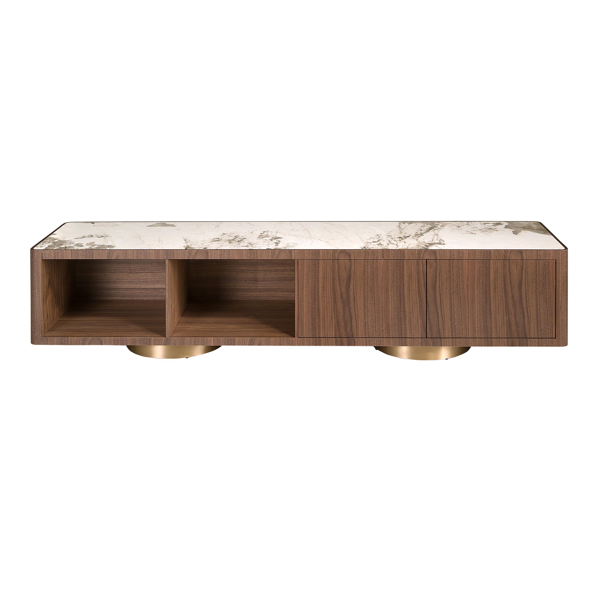 Mueble TV nogal, acero pulido dorado y tapa de mármol porcelánico Mueble TV nogal, acero pulido dorado y tapa de mármol porcelánico - Imagen 2