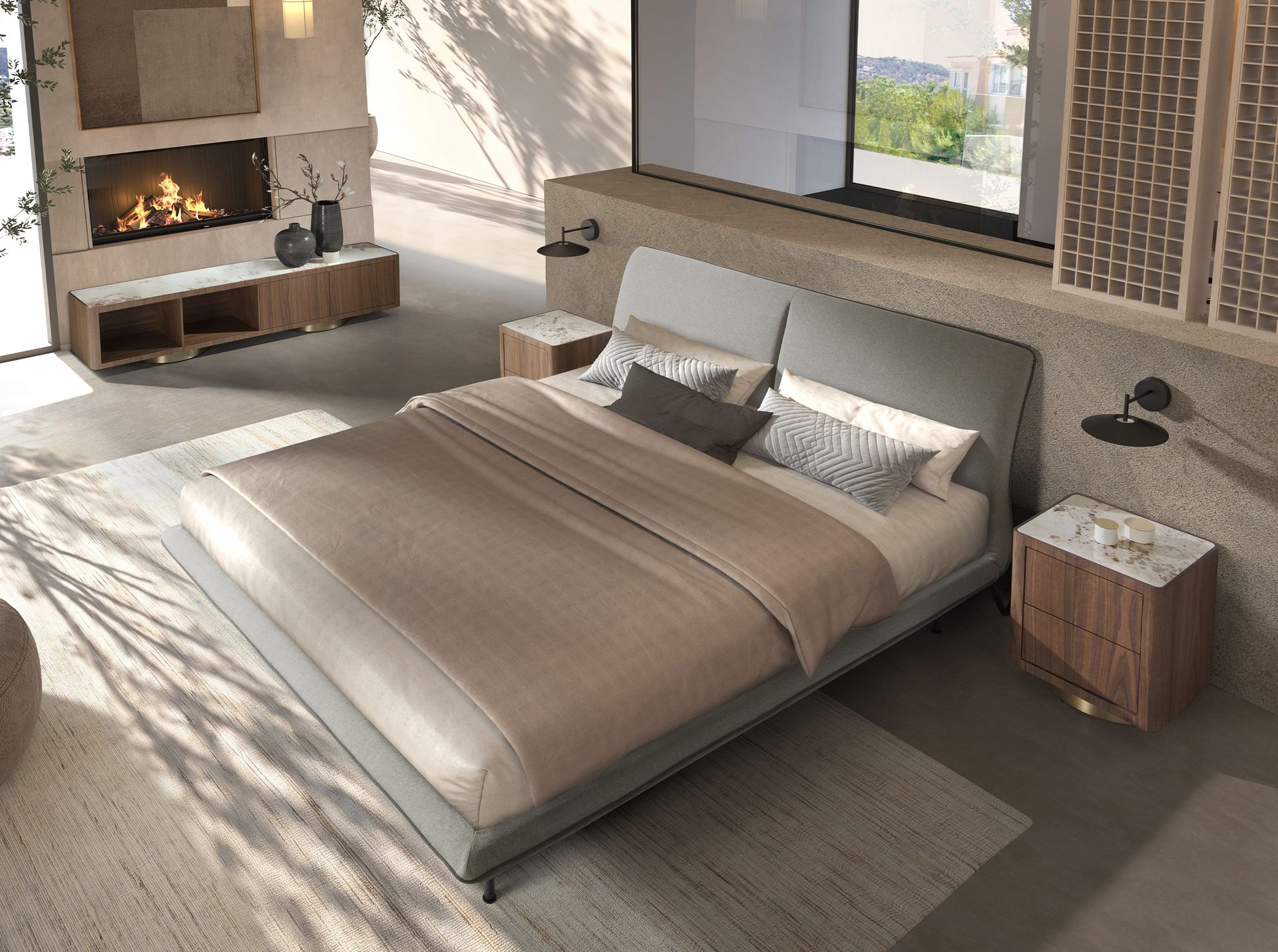 Mueble TV nogal, acero pulido dorado y tapa de mármol porcelánico Mueble TV nogal, acero pulido dorado y tapa de mármol porcelánico - Imagen 4