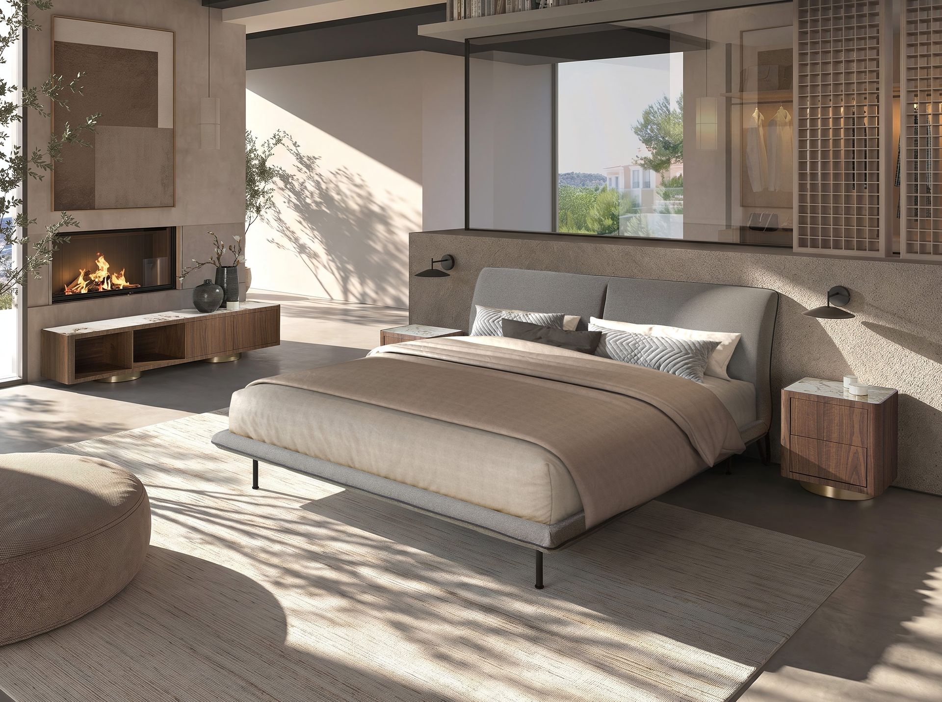 Mueble TV nogal, acero pulido dorado y tapa de mármol porcelánico Mueble TV nogal, acero pulido dorado y tapa de mármol porcelánico - Imagen 5