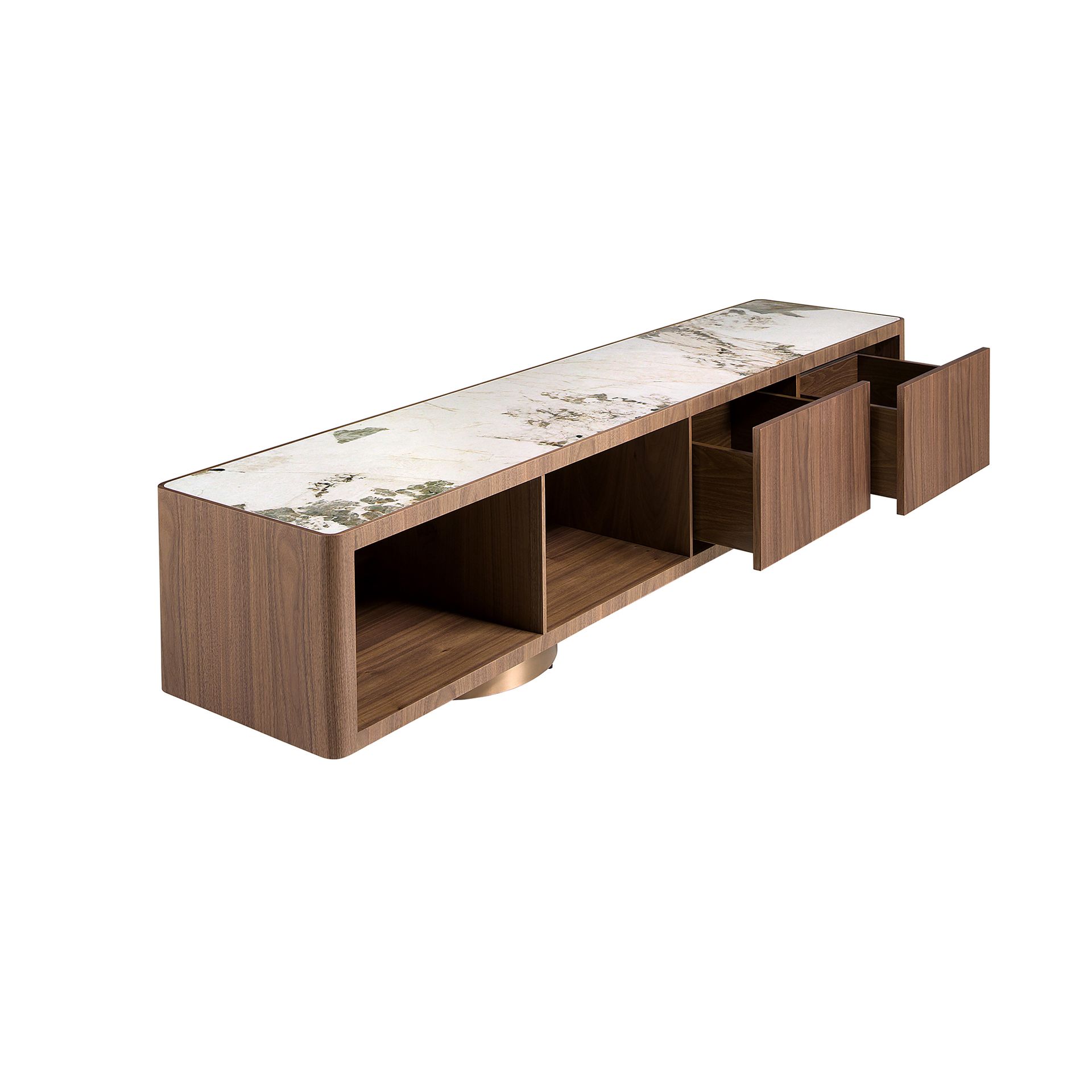 Mueble TV nogal, acero pulido dorado y tapa de mármol porcelánico Mueble TV nogal, acero pulido dorado y tapa de mármol porcelánico - Imagen 6