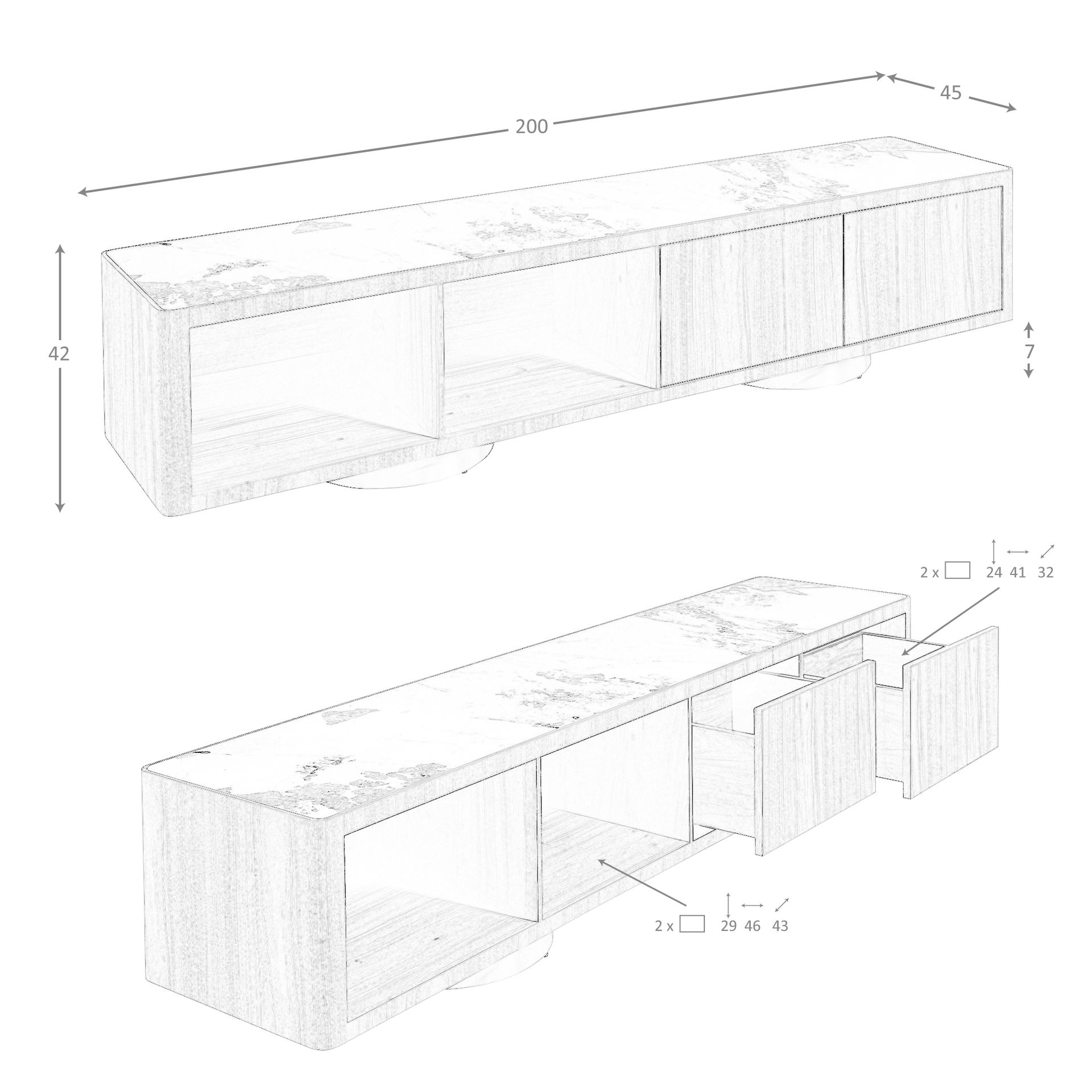 Mueble TV nogal, acero pulido dorado y tapa de mármol porcelánico Mueble TV nogal, acero pulido dorado y tapa de mármol porcelánico - Imagen 8