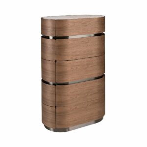 Chifonier nogal, base de acero oscurecido y tapa de mármol porcelánico