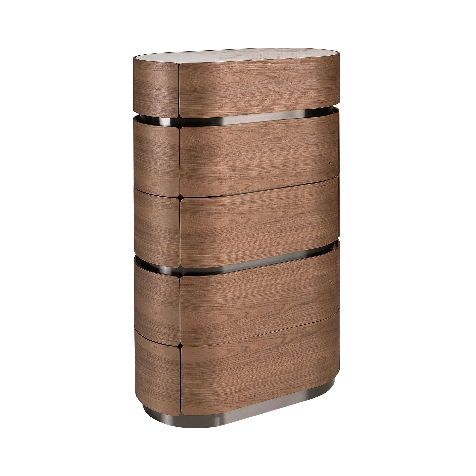 Chifonier nogal, base de acero oscurecido y tapa de mármol porcelánico Chifonier nogal, base de acero oscurecido y tapa de mármol porcelánico