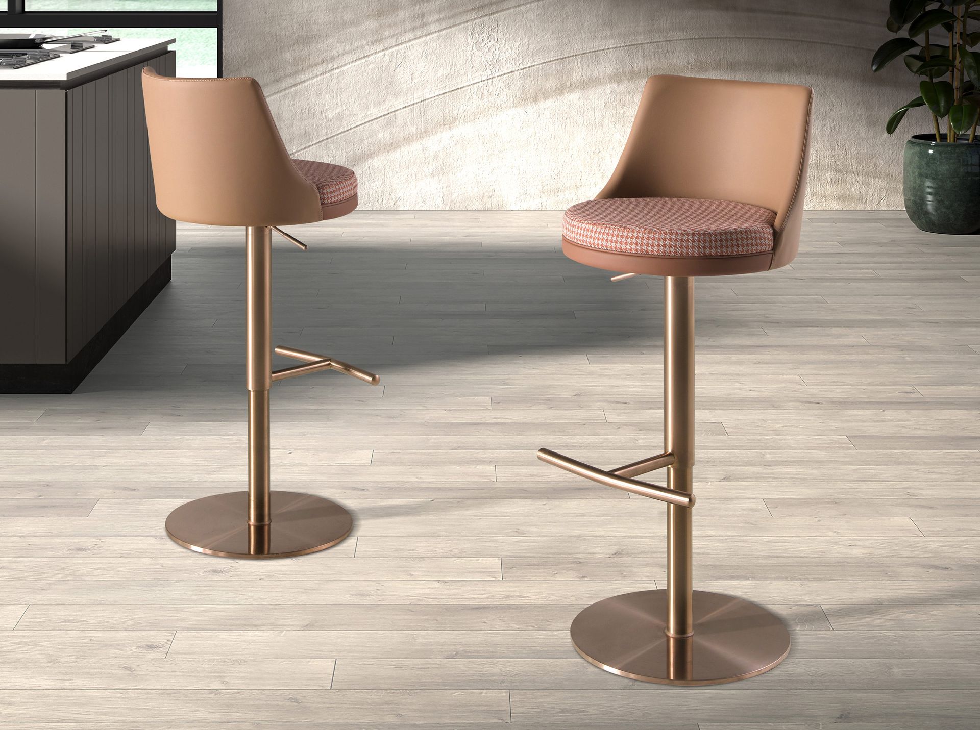 Taburete giratorio tela marrón terracota y beige y polipiel marrón Taburete giratorio tela marrón terracota y beige y polipiel marrón - Imagen 5