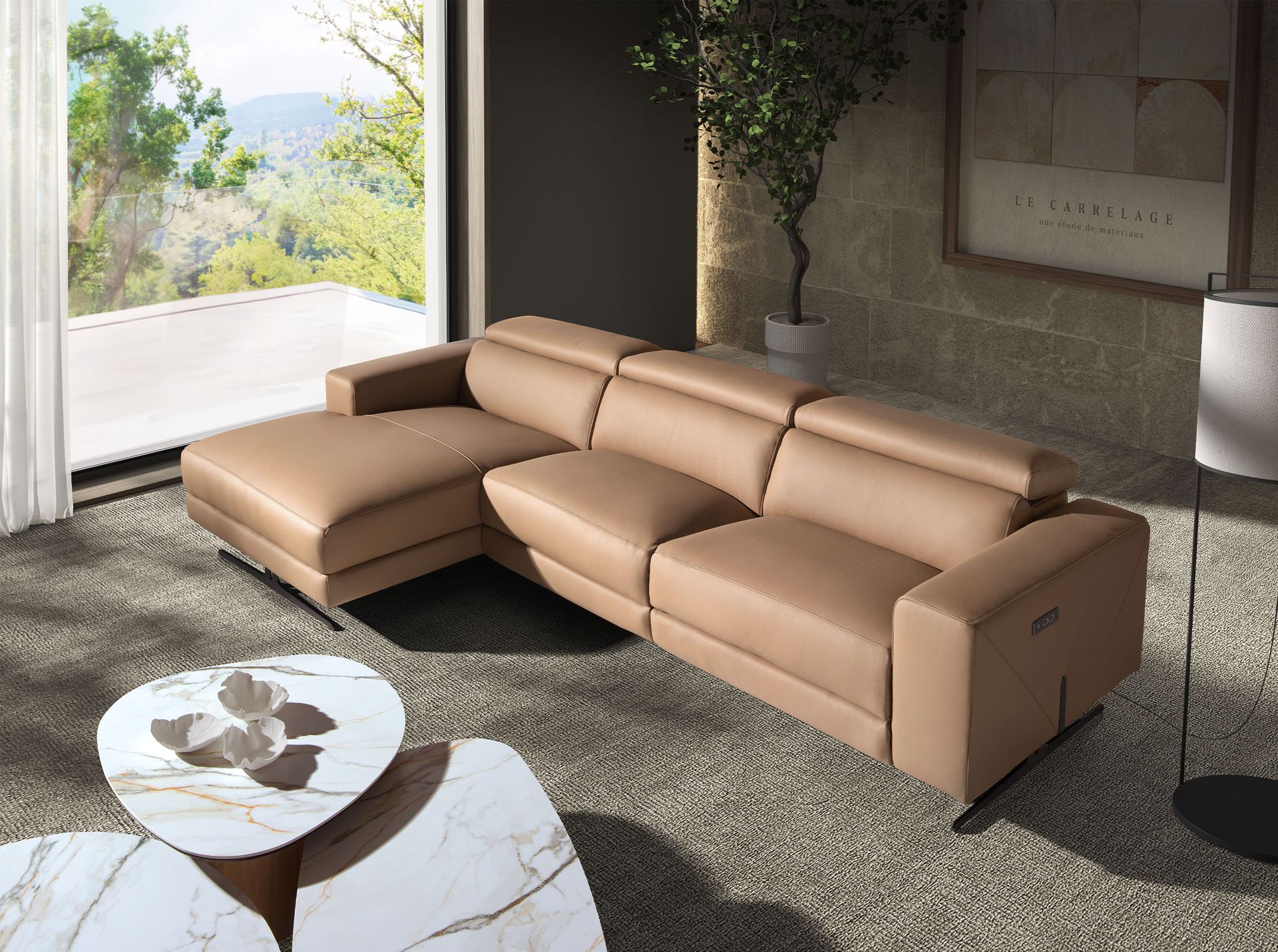 Sofá chaise longue relax izquierda piel marrón Sofá chaise longue relax izquierda piel marrón - Imagen 3