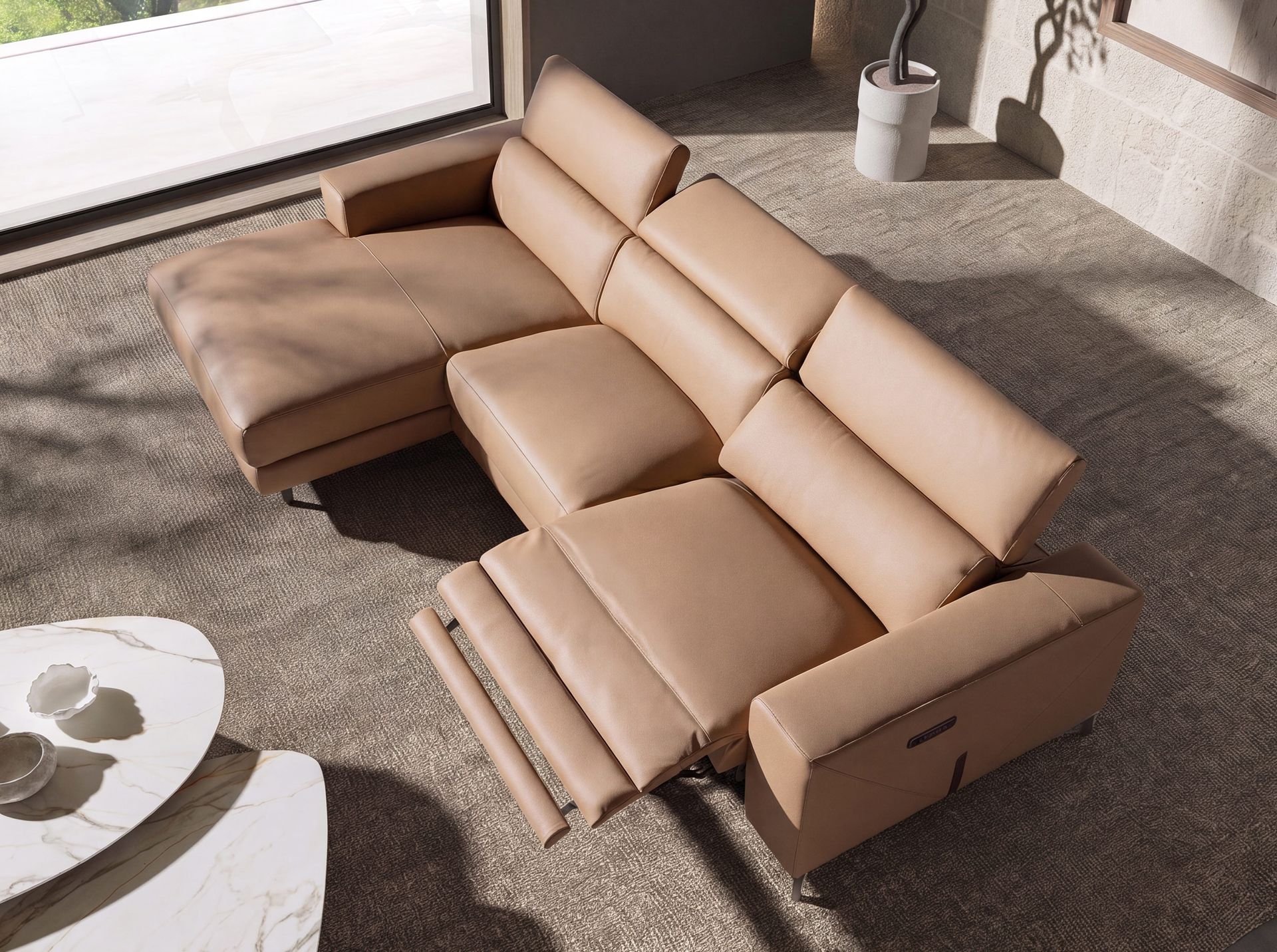 Sofá chaise longue relax izquierda piel marrón Sofá chaise longue relax izquierda piel marrón - Imagen 5