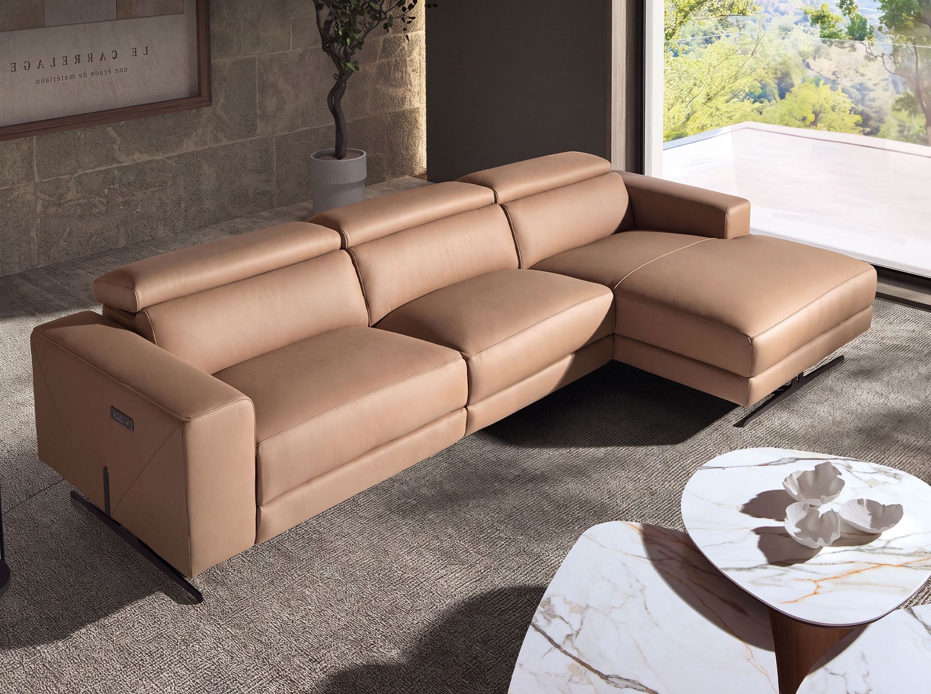 Sofá chaise longue relax derecha piel marrón Sofá chaise longue relax derecha piel marrón - Imagen 3