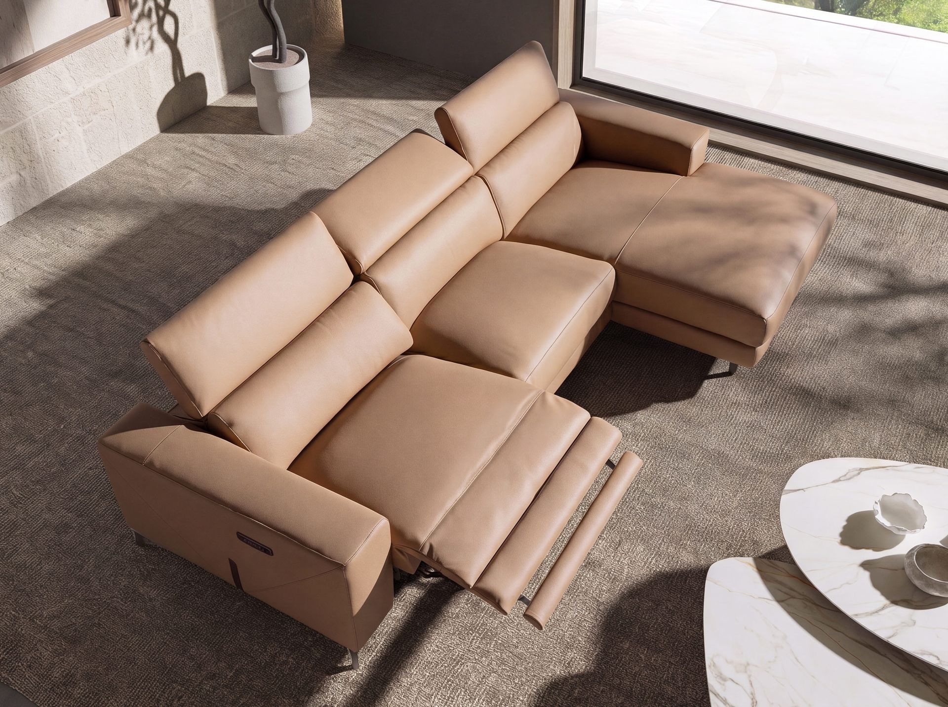 Sofá chaise longue relax derecha piel marrón Sofá chaise longue relax derecha piel marrón - Imagen 5