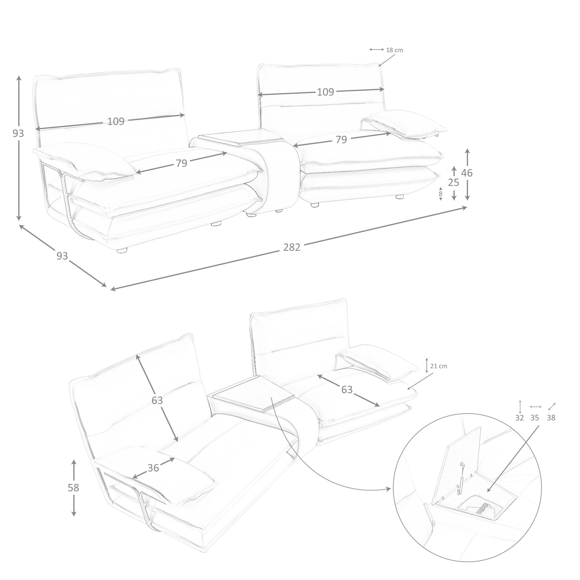Sofá 2 plazas piel gris taupe Sofá 2 plazas piel gris taupe - Imagen 9