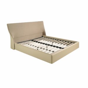 Cama terciopelo color marrón y polipiel color crema
