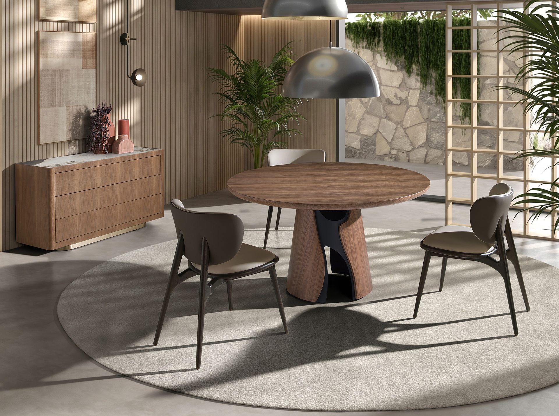 Cómoda nogal, acero pulido dorado y tapa de mármol porcelánico Cómoda nogal, acero pulido dorado y tapa de mármol porcelánico - Imagen 4