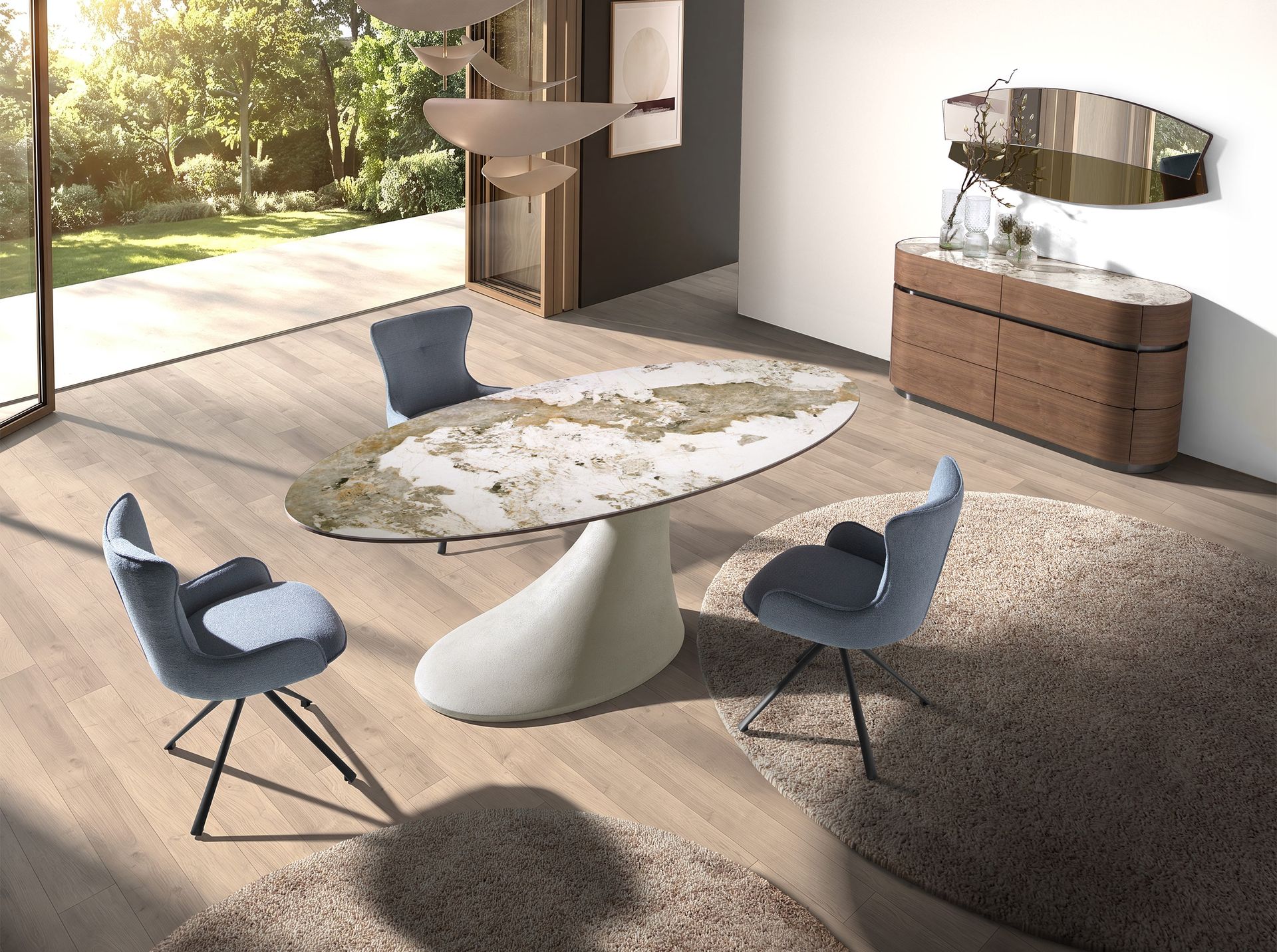 Cómoda nogal, base de acero oscurecido y tapa de mármol porcelánico Cómoda nogal, base de acero oscurecido y tapa de mármol porcelánico - Imagen 4