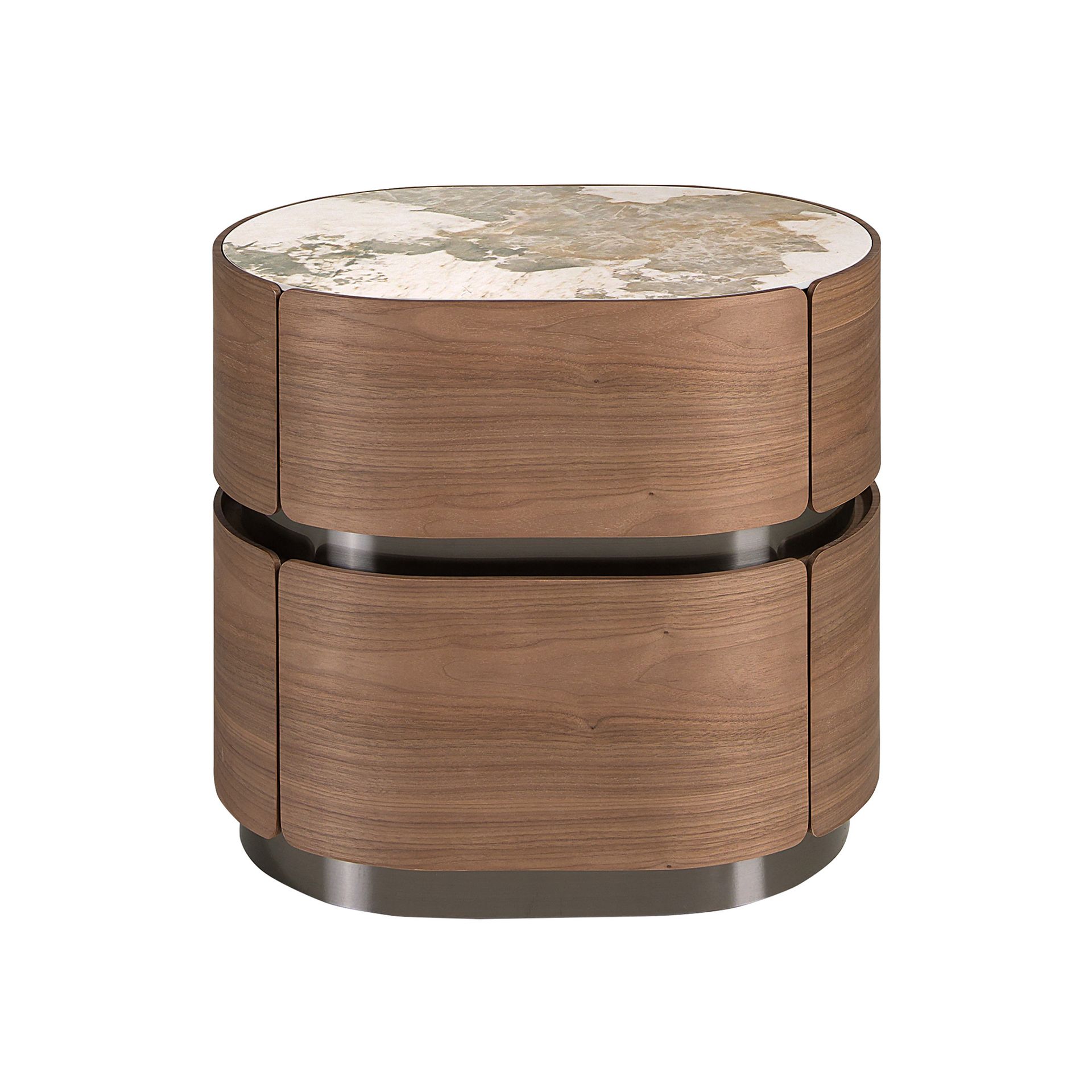 Mesita de noche nogal, base de acero oscurecido y tapa de mármol porcelánico Mesita de noche nogal, base de acero oscurecido y tapa de mármol porcelánico - Imagen 2