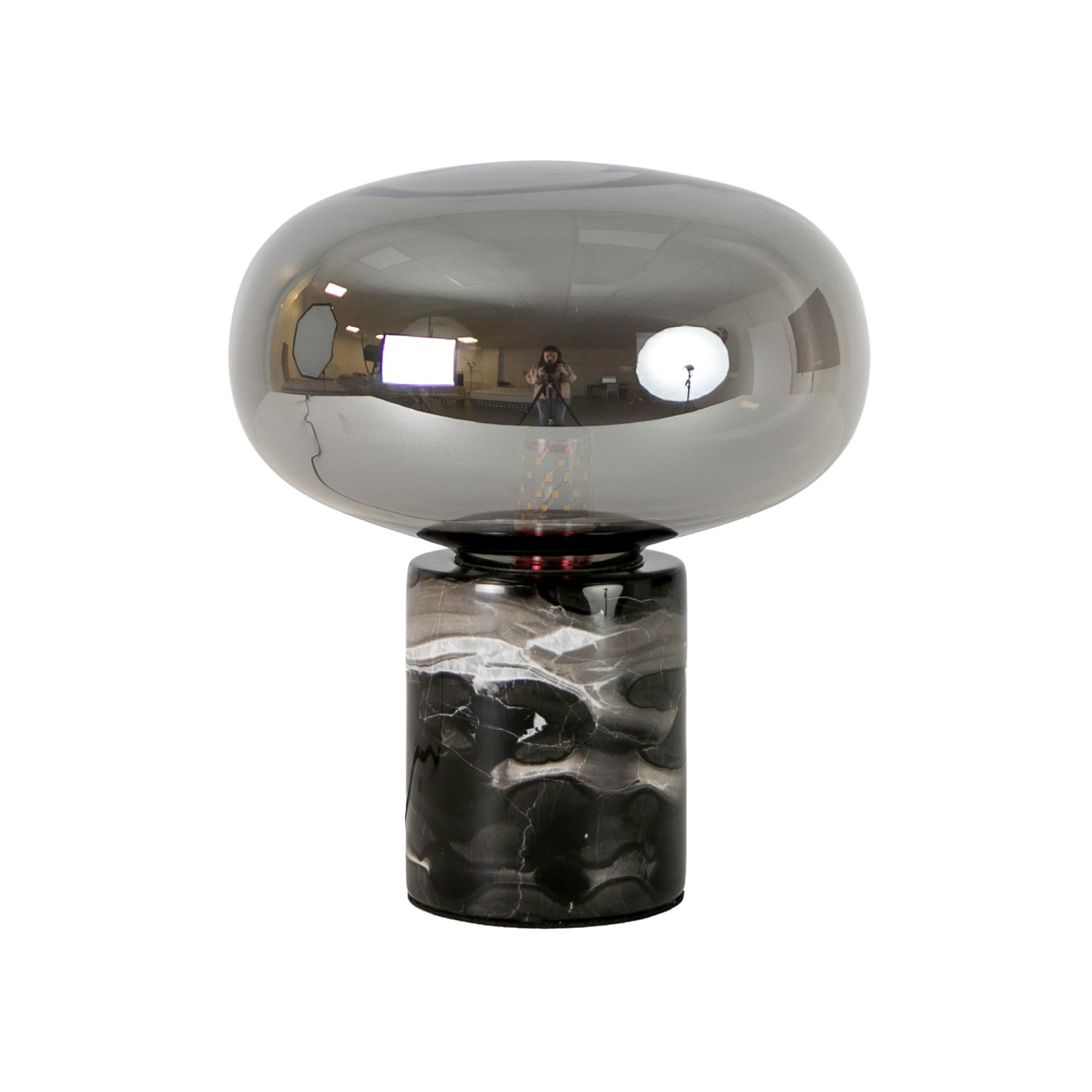 Lámpara sobremesa cristal efecto espejo fumé gris y mármol porcelánico Lámpara sobremesa cristal efecto espejo fumé gris y mármol porcelánico - Imagen 2