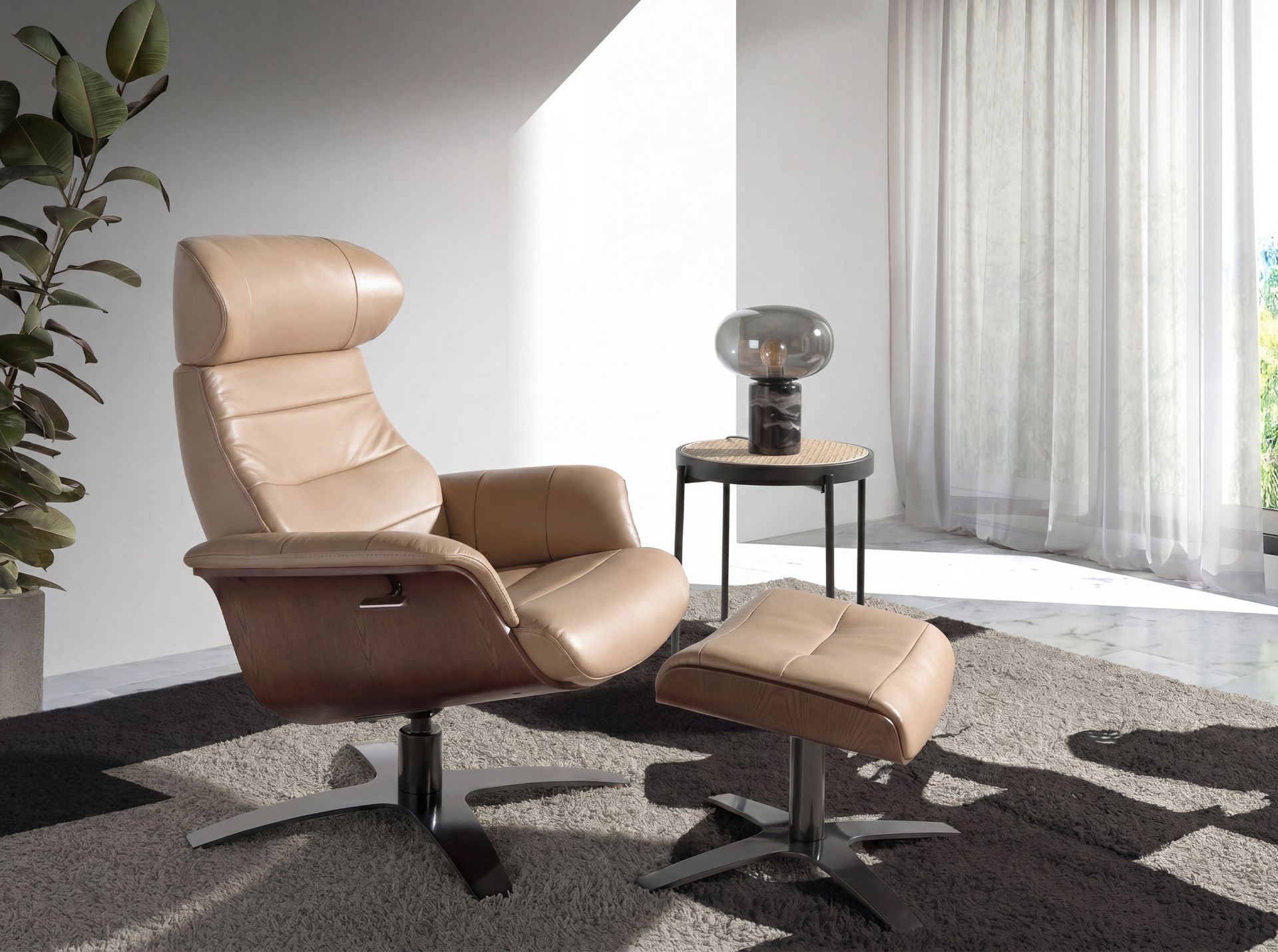Lámpara sobremesa cristal efecto espejo fumé gris y mármol porcelánico Lámpara sobremesa cristal efecto espejo fumé gris y mármol porcelánico - Imagen 4