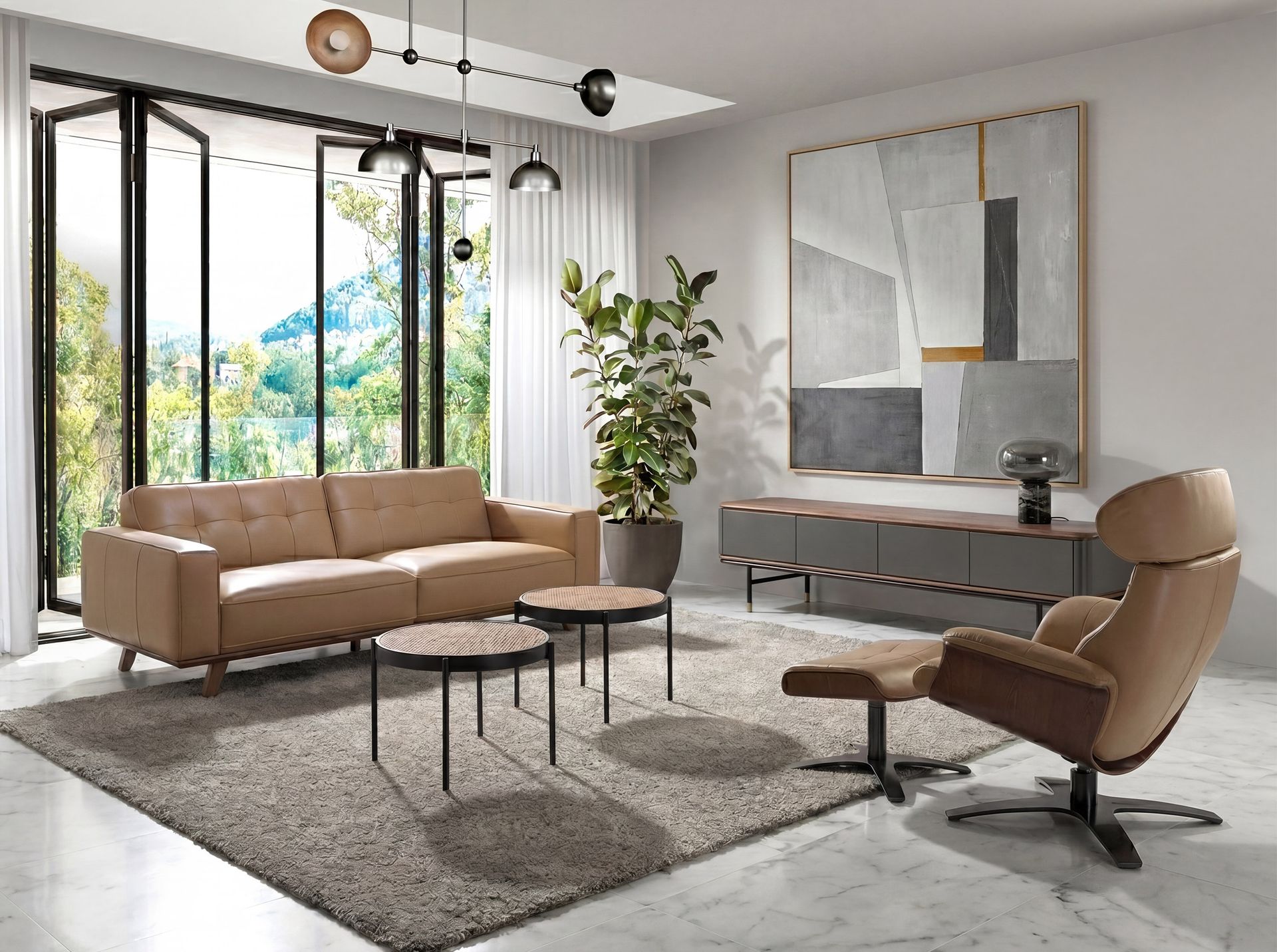 Lámpara sobremesa cristal efecto espejo fumé gris y mármol porcelánico Lámpara sobremesa cristal efecto espejo fumé gris y mármol porcelánico - Imagen 5
