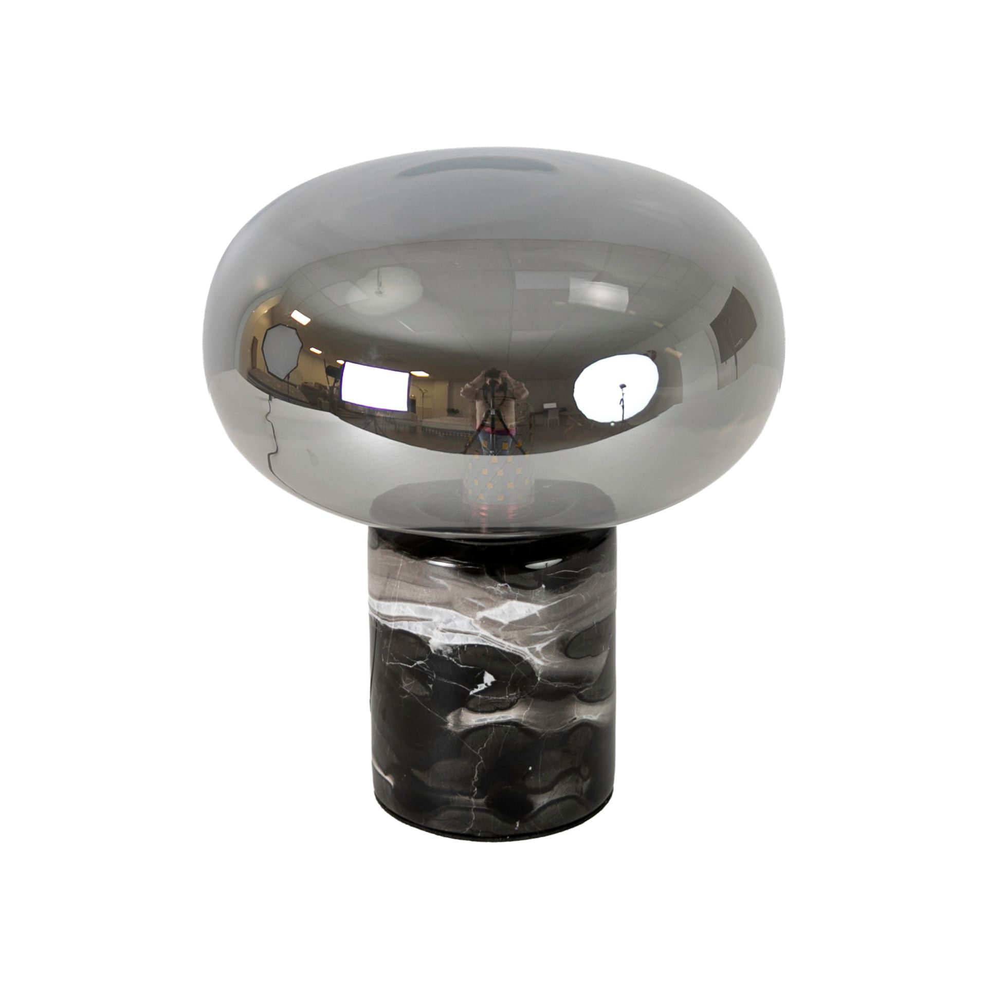 Lámpara sobremesa cristal efecto espejo fumé gris y mármol porcelánico Lámpara sobremesa cristal efecto espejo fumé gris y mármol porcelánico - Imagen 6