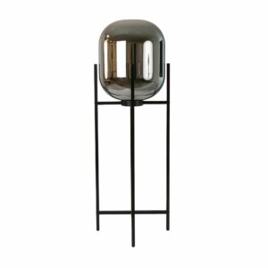 Lámpara pie cristal efecto espejo fumé gris y acero negro