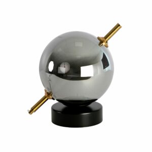 Lámpara sobremesa cristal efecto espejo fumé gris y acero negro