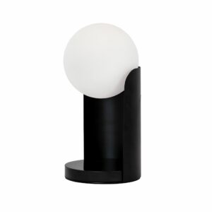 Lámpara sobremesa cristal blanco y acero negro con base de mármol porcelánico