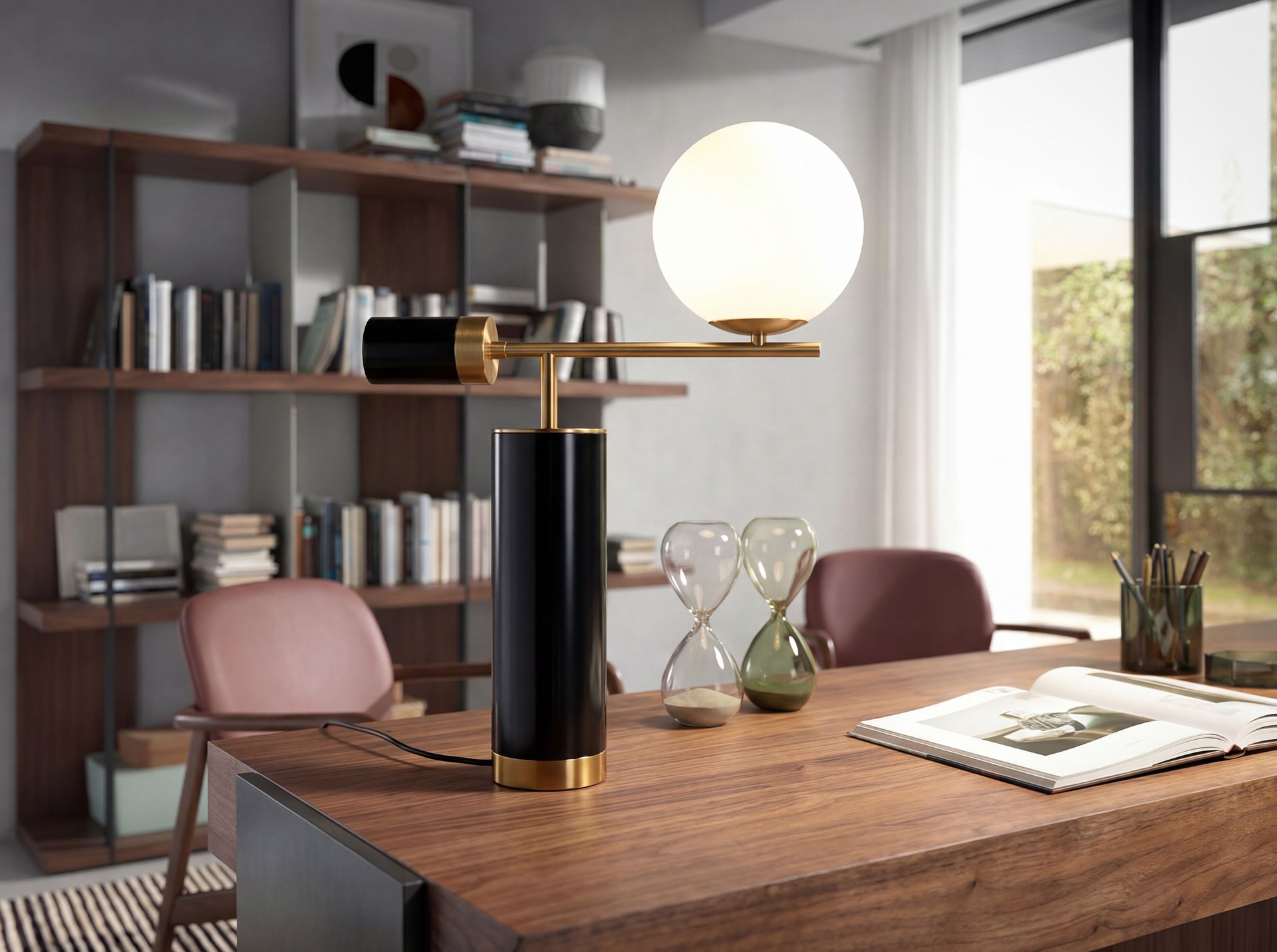 Lámpara sobremesa cristal blanco y acero pulido dorado con base de mármol porcelánico Lámpara sobremesa cristal blanco y acero pulido dorado con base de mármol porcelánico - Imagen 3