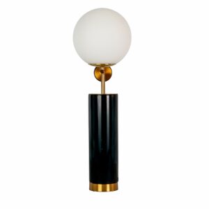 Lámpara sobremesa cristal blanco y acero pulido dorado con base de mármol porcelánico