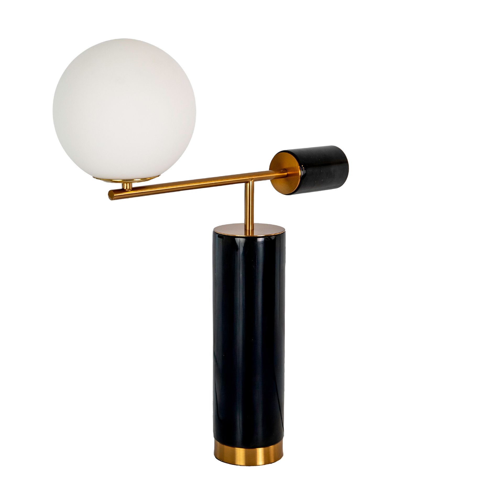 Lámpara sobremesa cristal blanco y acero pulido dorado con base de mármol porcelánico Lámpara sobremesa cristal blanco y acero pulido dorado con base de mármol porcelánico - Imagen 6