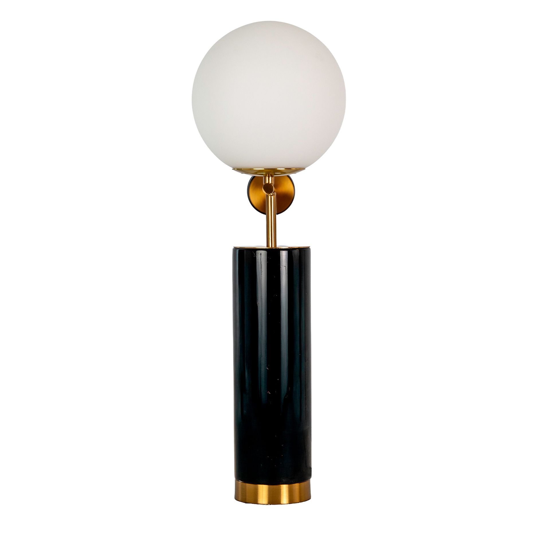 Lámpara sobremesa cristal blanco y acero pulido dorado con base de mármol porcelánico Lámpara sobremesa cristal blanco y acero pulido dorado con base de mármol porcelánico