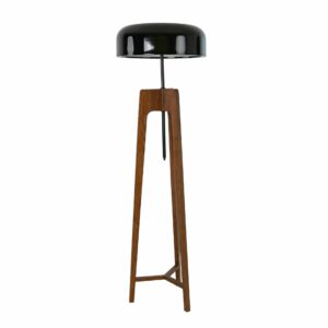 Lámpara pie aluminio negro y blanco y madera pino color nogal