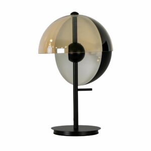 Lámpara sobremesa cristal fumé ámbar y acero negro y blanco con base de acero negro