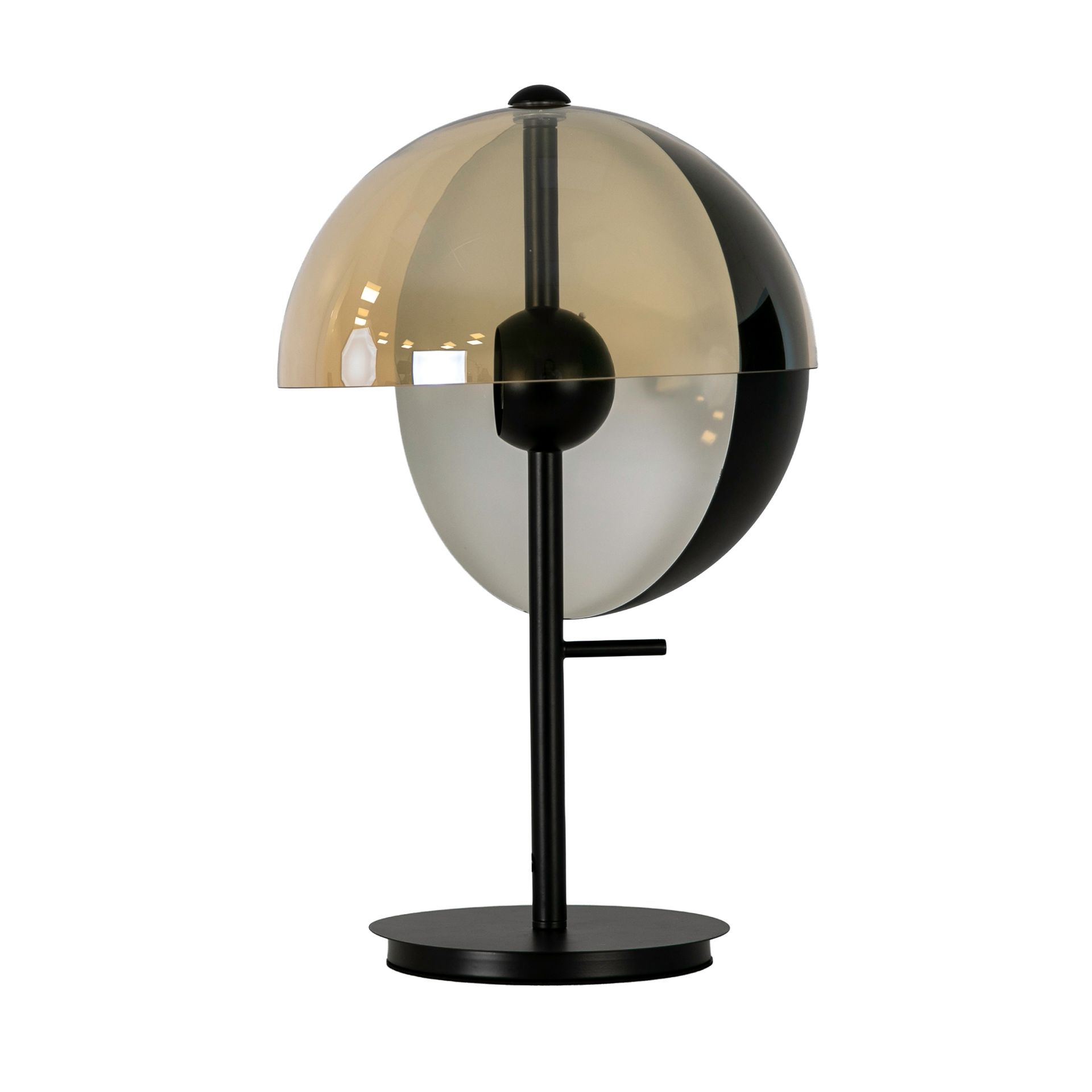 Lámpara sobremesa cristal fumé ámbar y acero negro y blanco con base de acero negro Lámpara sobremesa cristal fumé ámbar y acero negro y blanco con base de acero negro