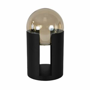 Lámpara sobremesa cristal fumé ámbar y acero negro