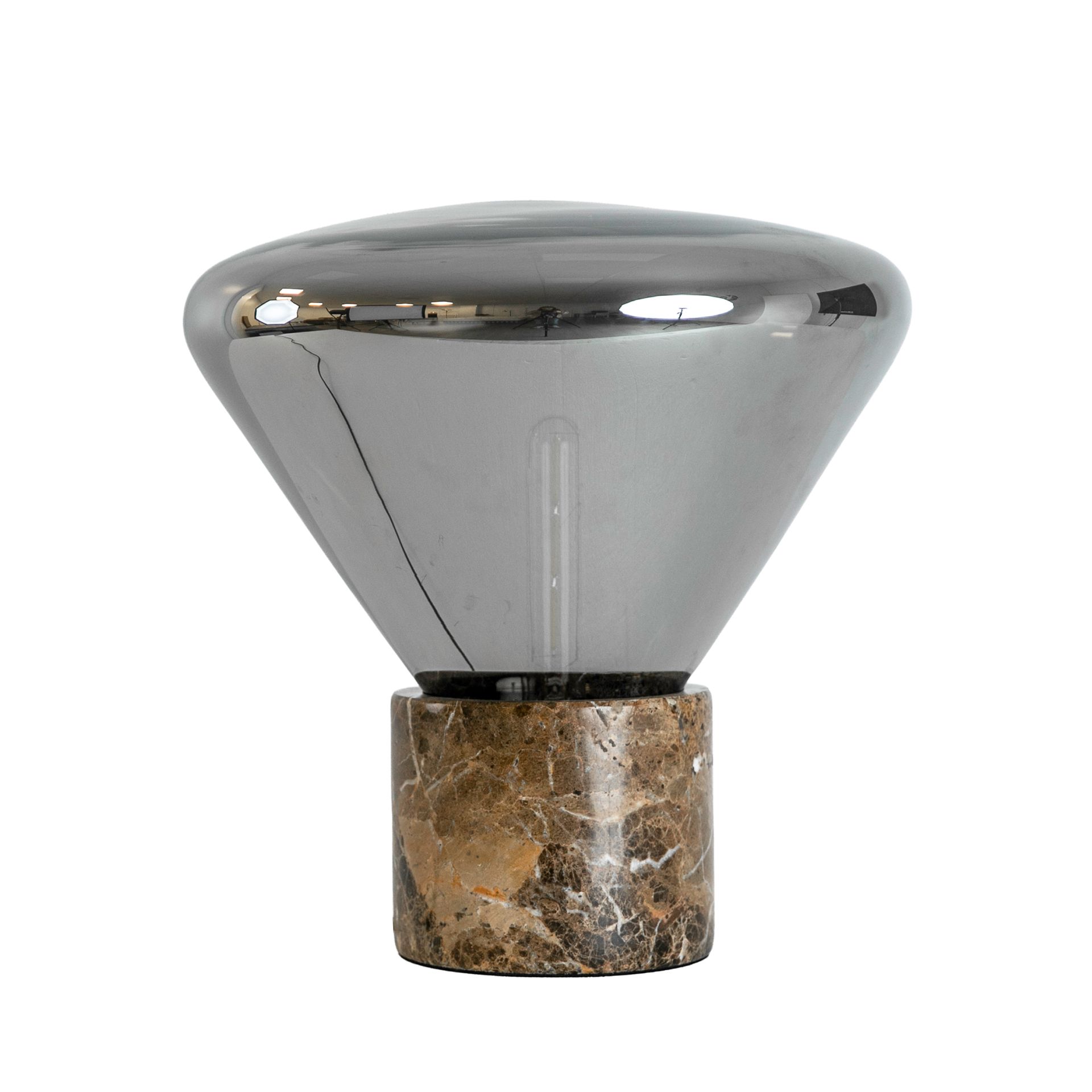 Lámpara sobremesa cristal efecto espejo fumé gris y mármol porcelánico Lámpara sobremesa cristal efecto espejo fumé gris y mármol porcelánico - Imagen 2