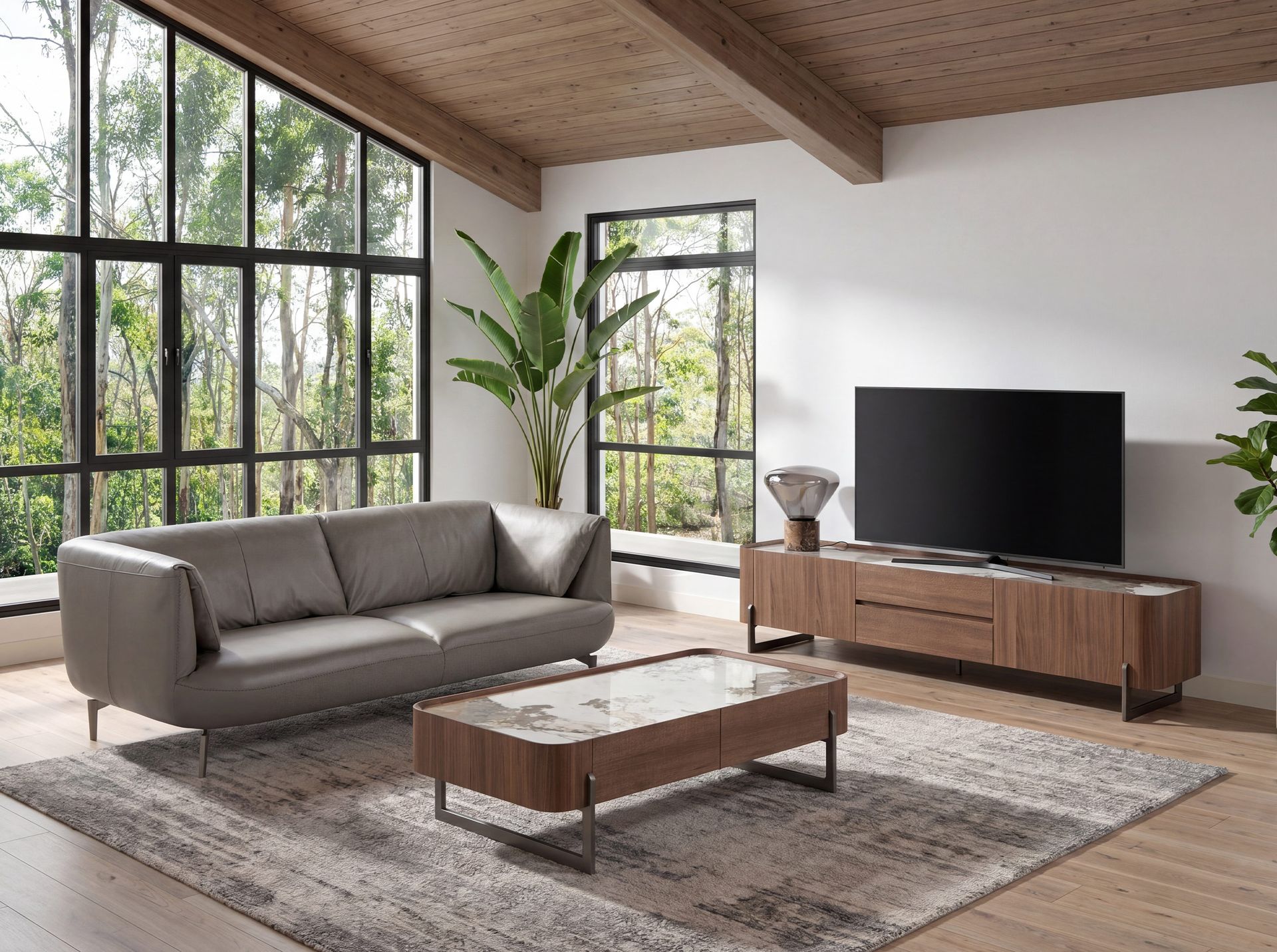 Lámpara sobremesa cristal efecto espejo fumé gris y mármol porcelánico Lámpara sobremesa cristal efecto espejo fumé gris y mármol porcelánico - Imagen 4