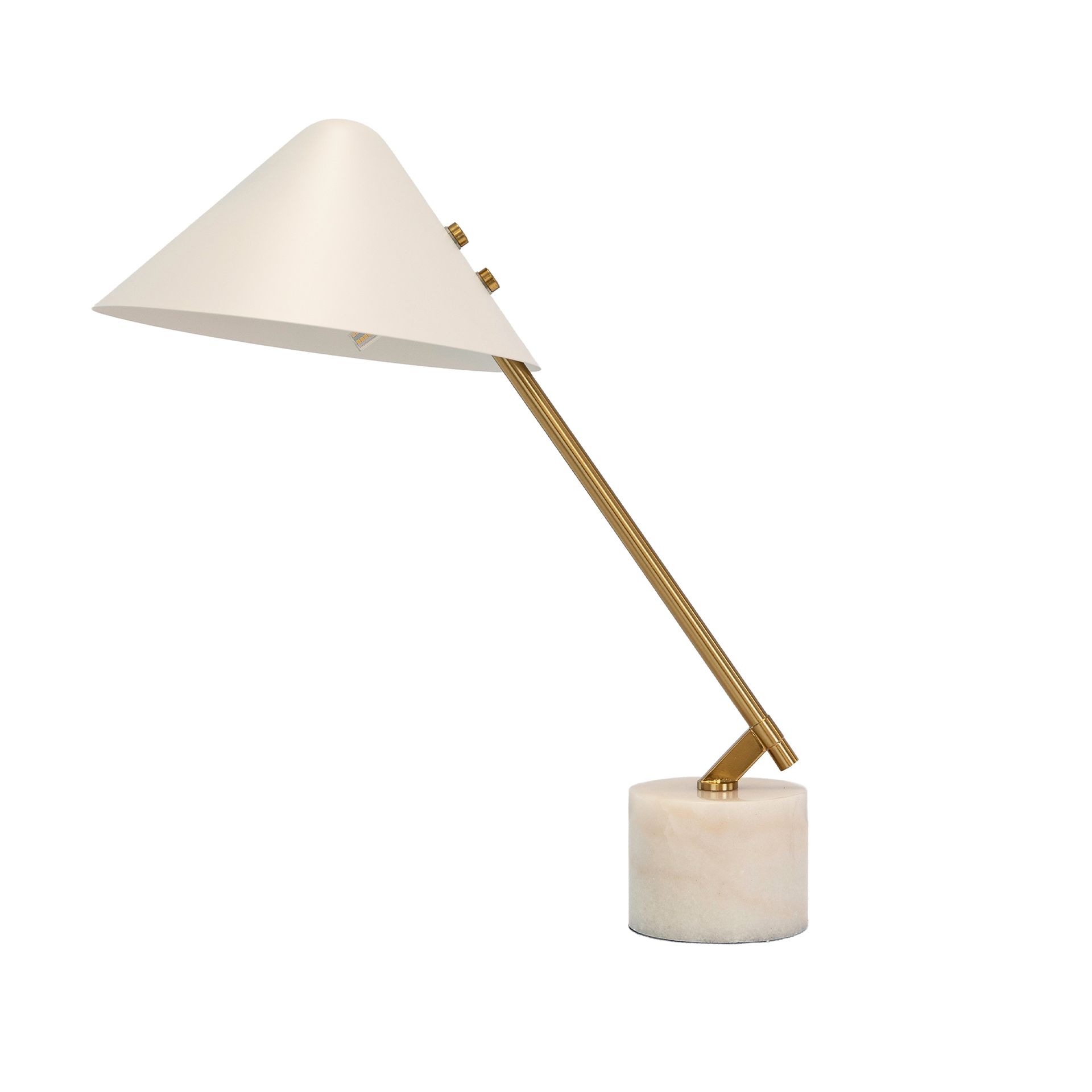 Lámpara sobremesa acero blanco y acero pulido dorado con base de mármol porcelánico Lámpara sobremesa acero blanco y acero pulido dorado con base de mármol porcelánico - Imagen 2